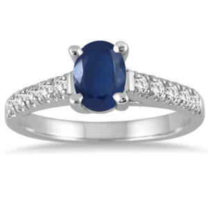 1 Carat Oval Sapphire and Diamond Ring in 14K White Gold- PRR51035SP