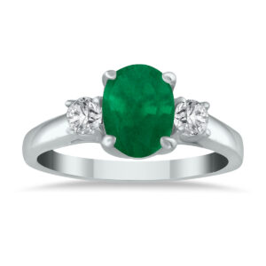 Emerald and Diamond Three Stone Ring in 14K White Gold- PRR51339EM