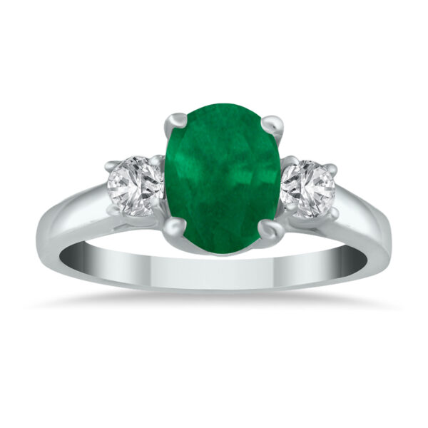 Emerald and Diamond Three Stone Ring in 14K White Gold- PRR51339EM