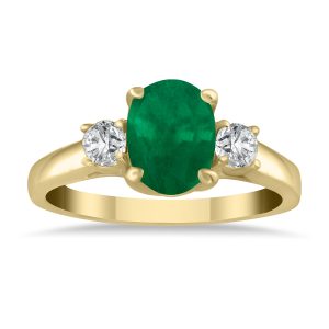 1.35 Carat Emerald and Diamond Three Stone Ring in 14K Yellow Gold- PRR51389EM
