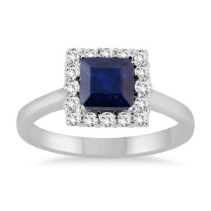 2 Carat Sapphire and Diamond Princess Halo Ring in 14K White Gold- PRR51459SP