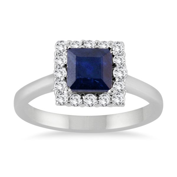 2 Carat Sapphire and Diamond Princess Halo Ring in 14K White Gold- PRR51459SP