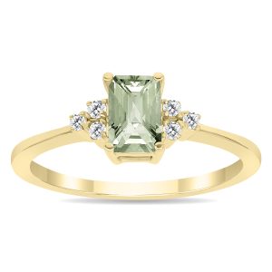 Green Amethyst and Diamond Regal Ring in 10K Yellow Gold- PRR60996GA