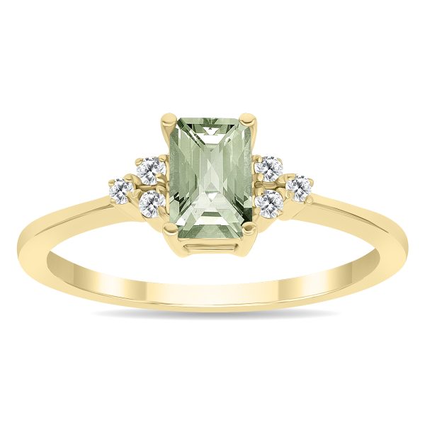 Green Amethyst and Diamond Regal Ring in 10K Yellow Gold- PRR60996GA