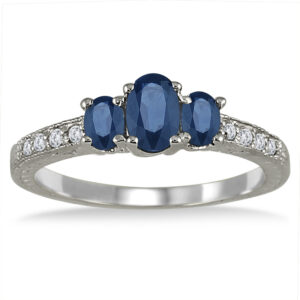 14k White Gold Diamond and Sapphire Ring- PRR7464SP
