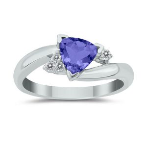 Trillion Cut Tanzanite and Diamond Ring in 14K White Gold- PRR8070TZ