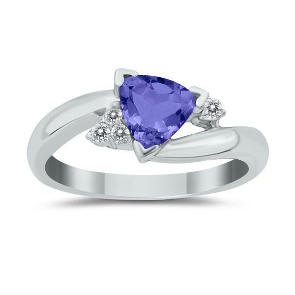 Trillion Cut Tanzanite and Diamond Ring in 14K White Gold- PRR8070TZ