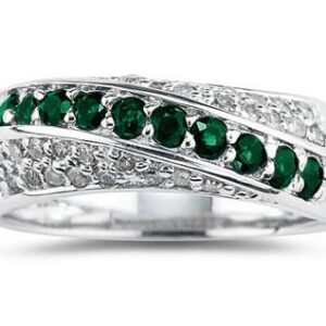 Emerald and Diamond Ring in 10k White Gold- PRR8142EM