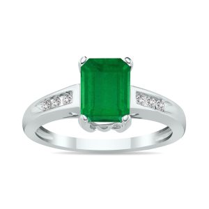 Emerald and Diamond Ring in 14k White Gold- PRR8204EM