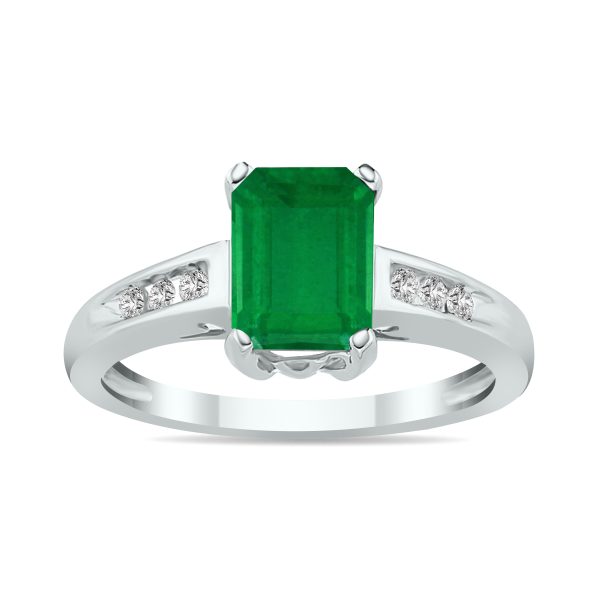 Emerald and Diamond Ring in 14k White Gold- PRR8204EM