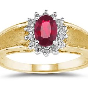 Ruby and Diamond Flower Ring 10k Yellow Gold- PRR8312RB