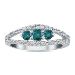 3/4 Carat TW Natural Blue and White Diamond Three Stone Ring in 10K White Gold- RGF12417BE