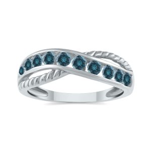 1/2 Carat TW 9 Stone Blue Diamond Infinity Ring in 10K White Gold- RGF12450BE