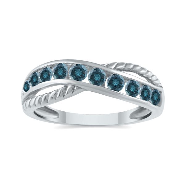 1/2 Carat TW 9 Stone Blue Diamond Infinity Ring in 10K White Gold- RGF12450BE
