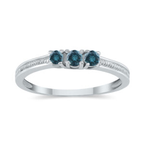 1/4 Carat TW Blue Diamond Three stone Ring in 10K White Gold- RGF12452BEBE