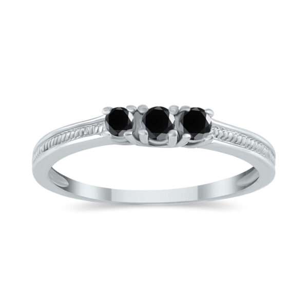 1/4 Carat TW Black Diamond Three stone Ring in 10K White Gold- RGF12452BKBK