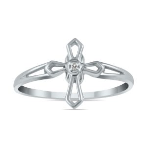 .05 Carat Diamond Cross Ring in 10K White Gold- RGF12460