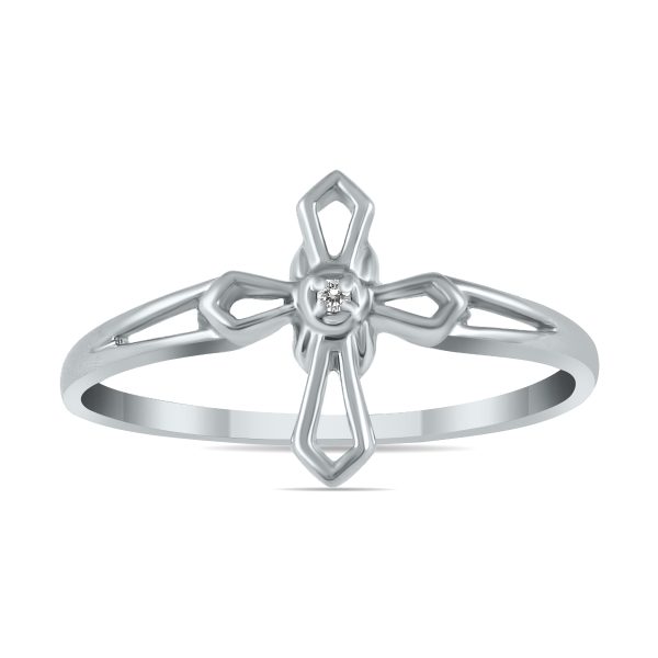 .05 Carat Diamond Cross Ring in 10K White Gold- RGF12460