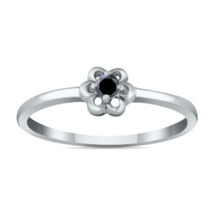 .05 Carat TW Black Diamond Flower Promise Ring in 10K White Gold- RGF12479BK