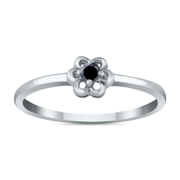 .05 Carat TW Black Diamond Flower Promise Ring in 10K White Gold- RGF12479BK