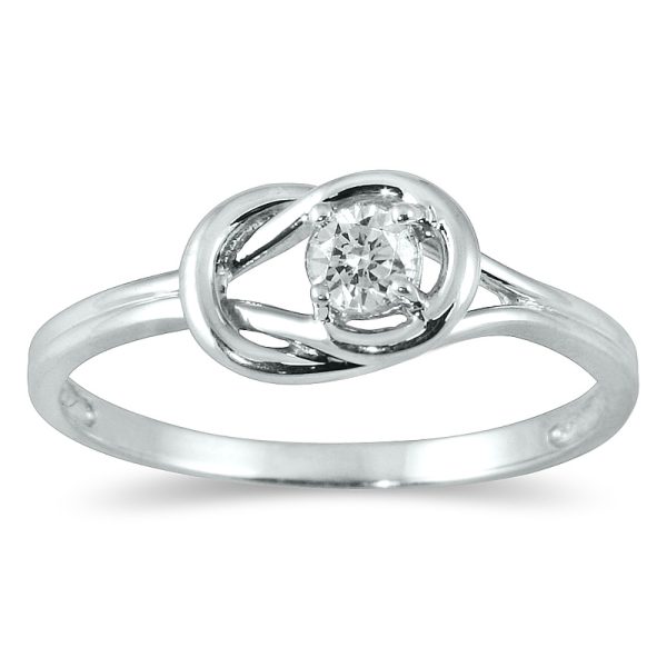 1/6 Carat Diamond Love Knot Solitaire Ring in 10K White Gold- RGF12583