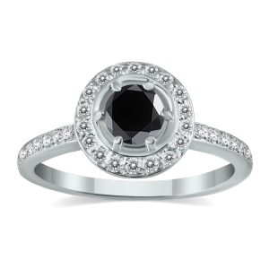 3/4 Carat TW Black and White Halo Set Diamond Ring in 14K White Gold- RGF12689BK