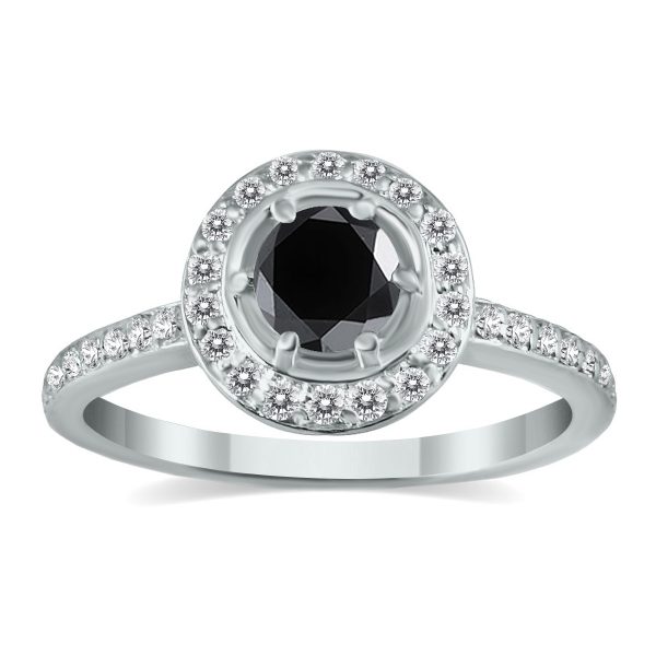 3/4 Carat TW Black and White Halo Set Diamond Ring in 14K White Gold- RGF12689BK