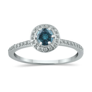 1/2 Carat TW Blue and White Diamond Halo Ring in 14K White Gold- RGF12690BE