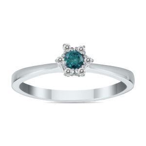 1/6 Carat TW Blue and White Flower Diamond Ring in 10K White Gold- RGF12762BE