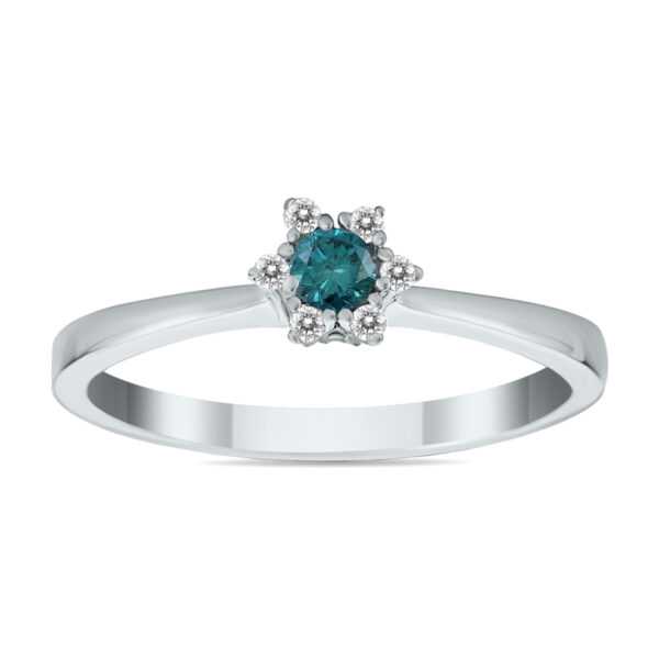 1/6 Carat TW Blue and White Flower Diamond Ring in 10K White Gold- RGF12762BE