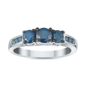 1 1/10 Carat TW Natural Blue Diamond Three Stone Ring in 10K White Gold- RGF12780BE