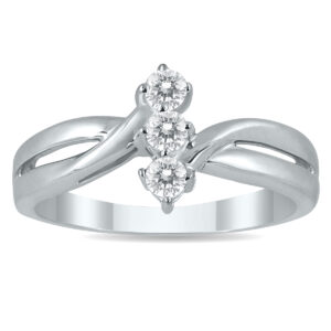1/4 Carat TW Three Vertical Stone Diamond Ring in 10K White Gold- RGF4890