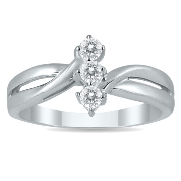 1/4 Carat TW Three Vertical Stone Diamond Ring in 10K White Gold- RGF4890