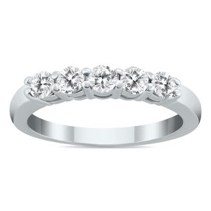 1/2 Carat TW Five Stone Diamond Wedding Band in 10K White Gold- RGF50587D