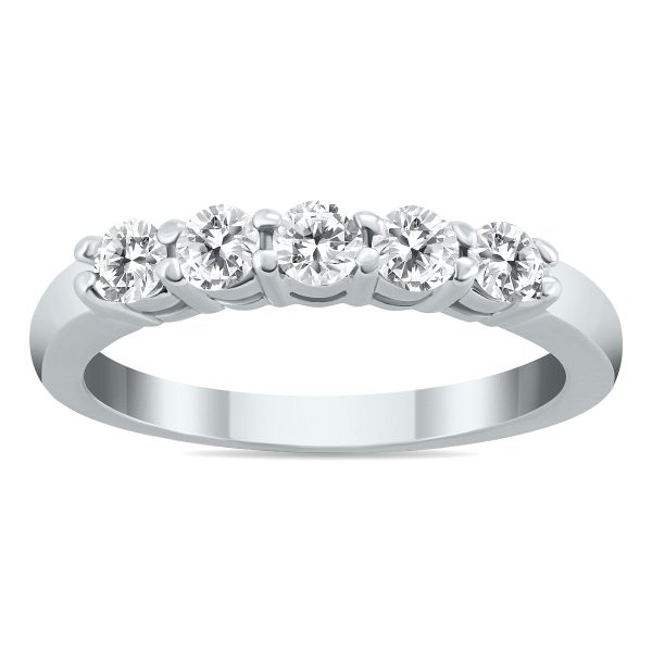 1/2 Carat TW Five Stone Diamond Wedding Band in 10K White Gold- RGF50587D