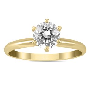 AGS Certified 1 Carat Diamond Solitaire Ring in 14K Yellow Gold (J-K Color, I2-I3 Clarity)- RGF50796