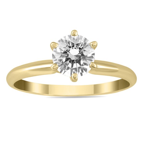 AGS Certified 1 Carat Diamond Solitaire Ring in 14K Yellow Gold (J-K Color, I2-I3 Clarity)- RGF50796