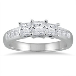 1 1/2 Carat TW Princess Cut Diamond Three Stone Ring in 14K White Gold- RGF50905