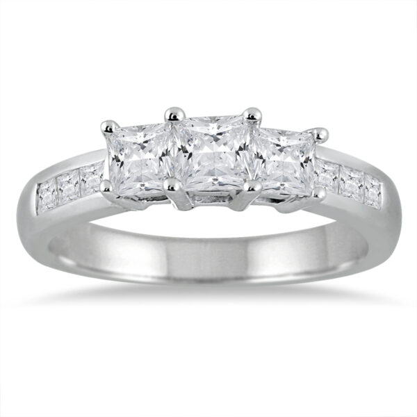 1 1/2 Carat TW Princess Cut Diamond Three Stone Ring in 14K White Gold- RGF50905
