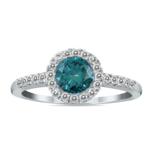 1 Carat TW Blue and White Diamond Halo Ring in 10K White Gold- RGF50957BE