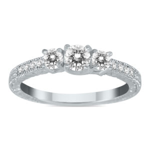 1/2 Carat TW Diamond Three Stone Ring in 10K White Gold- RGF51587