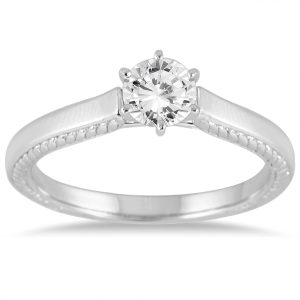 AGS Certified 1 Carat Diamond Cathedral Ring in 14K White Gold (H-I Color, I1-I2 Clarity)- RGF51588AGS2