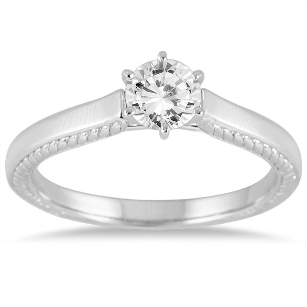 AGS Certified 1 Carat Diamond Cathedral Ring in 14K White Gold (H-I Color, I1-I2 Clarity)- RGF51588AGS2