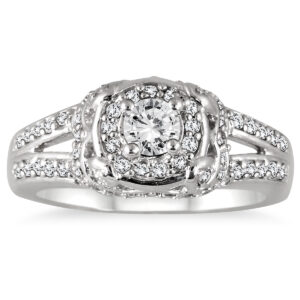 1/2 Carat TW Diamond Halo Antique Ring in 10K White Gold- RGF51931