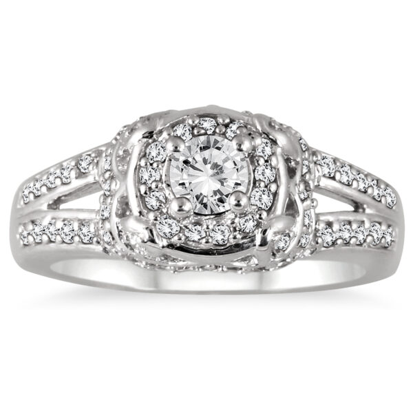 1/2 Carat TW Diamond Halo Antique Ring in 10K White Gold- RGF51931