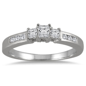 1/2 Carat TW Princess Cut Diamond Three Stone Ring in 10K White Gold- RGF51944