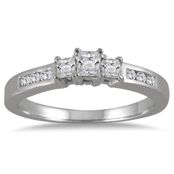 1/2 Carat TW Princess Cut Diamond Three Stone Ring in 10K White Gold- RGF51944