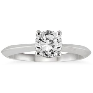 AGS Certified 1 Carat Knife Edge Diamond Solitaire Ring in 14K White Gold (J-K Color, I2-I3 Clarity)- RGF52017