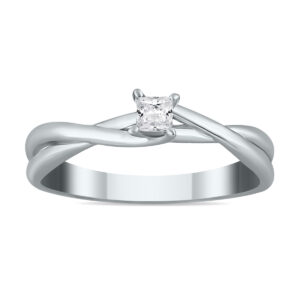 1/10 Carat Princess Diamond Solitaire Braided Ring in 10K White Gold- RGF54035