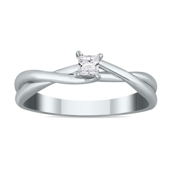 1/10 Carat Princess Diamond Solitaire Braided Ring in 10K White Gold- RGF54035